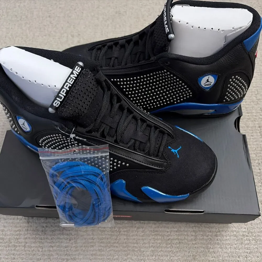 ULTRA RARE NEW Size 9.5 - Supreme x Air Jordan 14 Retro Black Varsity Royal